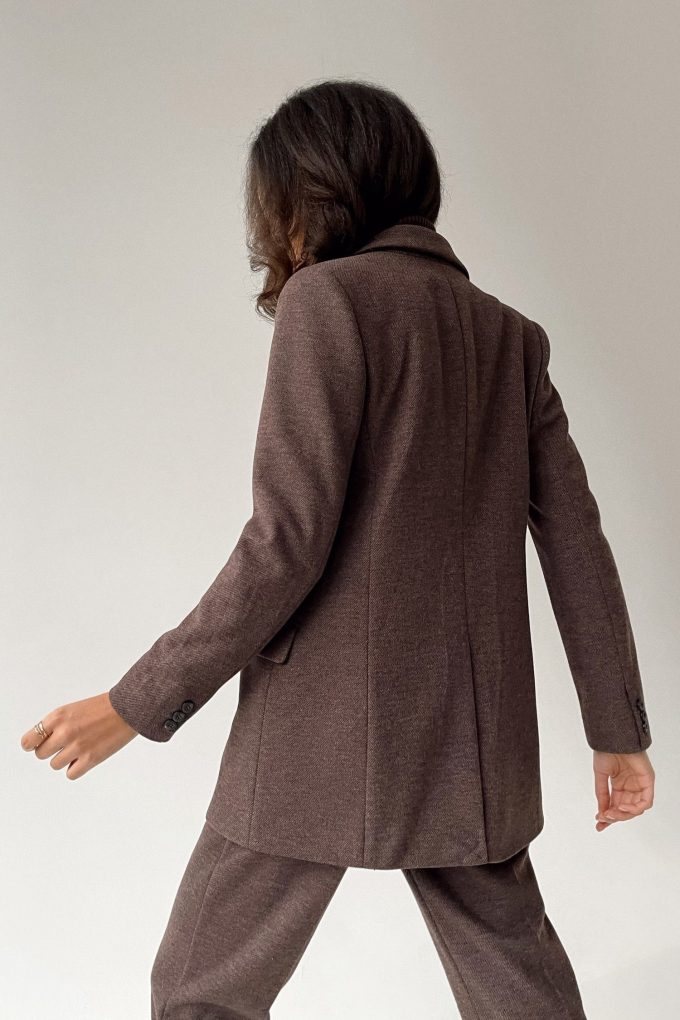 Wool mix double-breasted blazer in choco