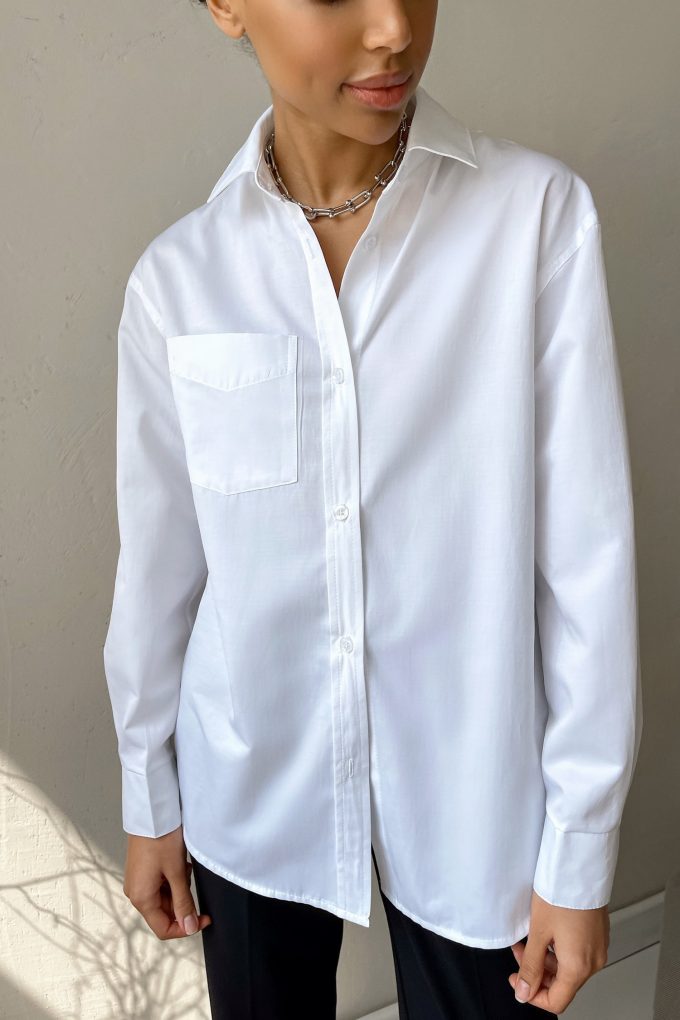 Oversized shirt with patch pocket in white