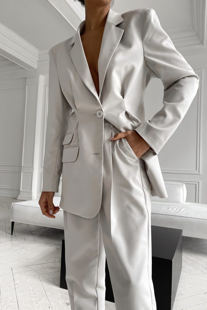 Oversized blazer with tucks in light gray