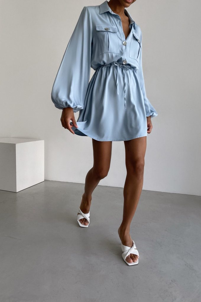 Mini dress with drawstring and pockets in blue