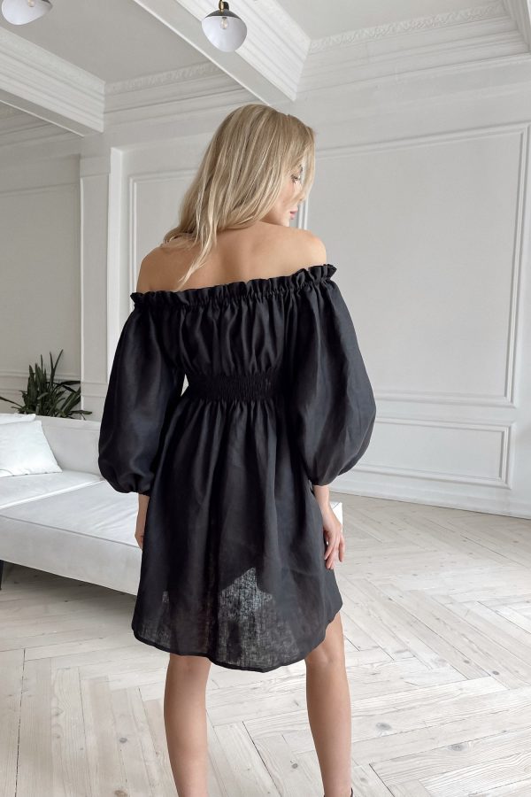 Сукня з льону з об'ємними рукавами чорна