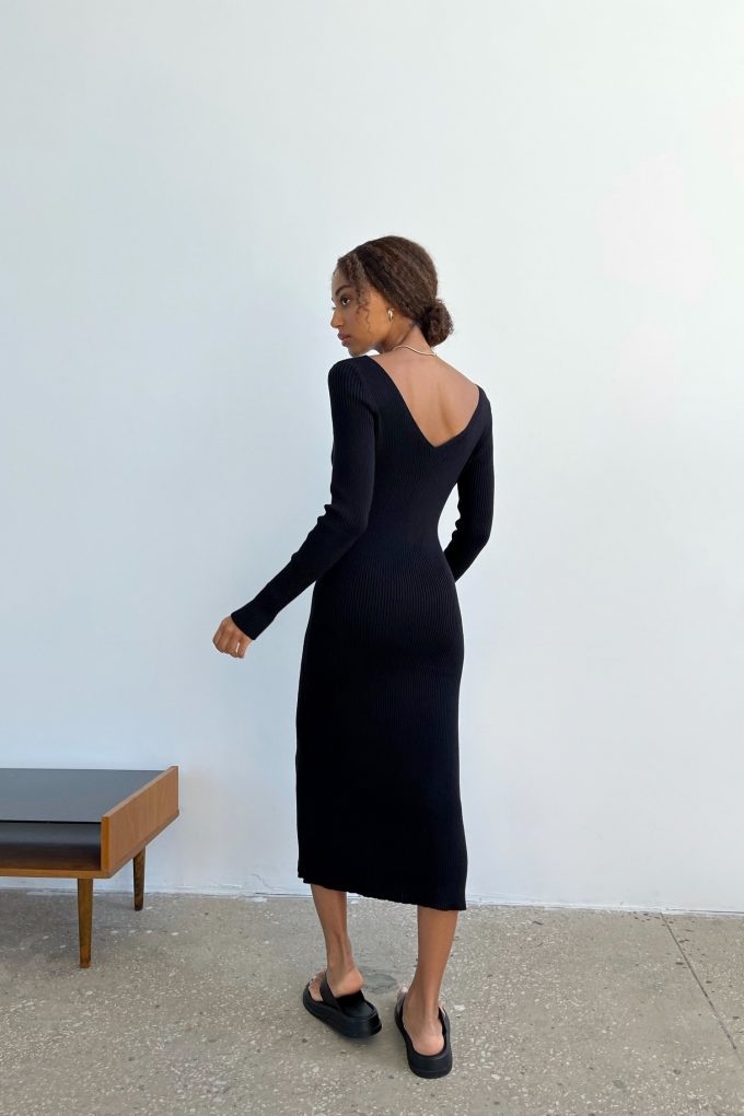 Трикотажна сукня міді з відкритою спиною чорна
