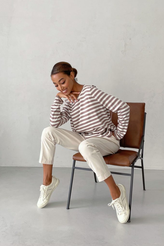 Sweater with beige and milky stripes