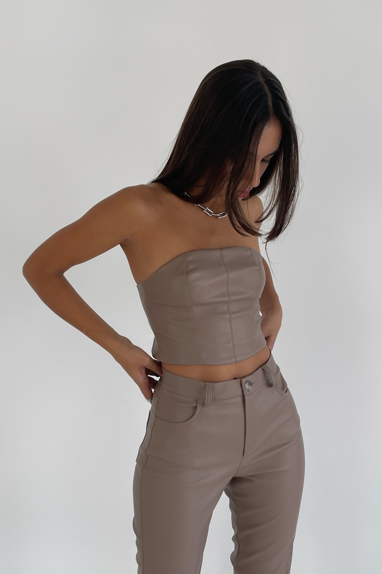 Faux leather top in cappuccino