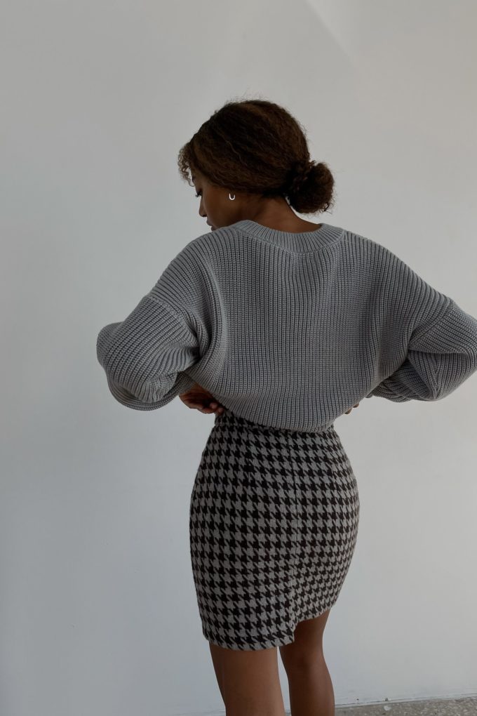 Wool mix mini skirt in gray and brown