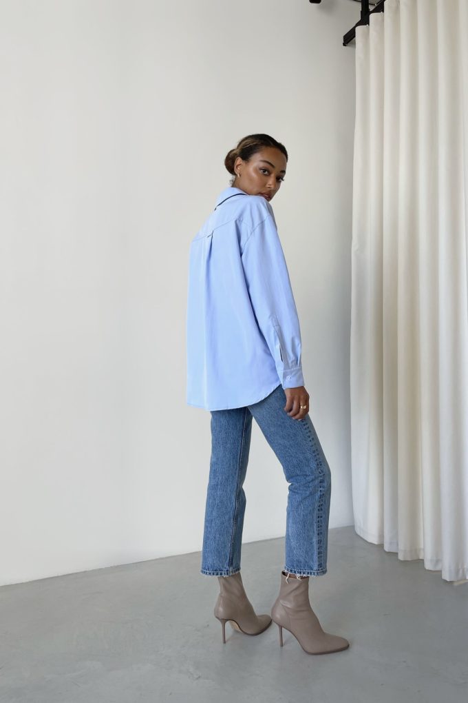 Oversized shirt with patch pocket in blue