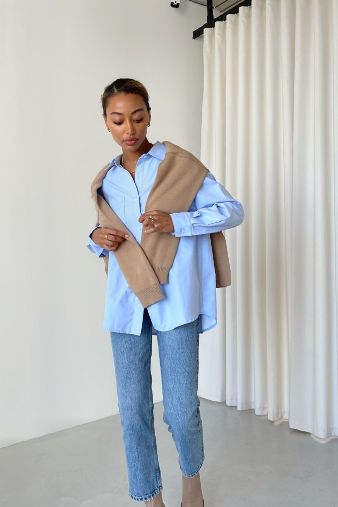 Oversized shirt with patch pocket in blue
