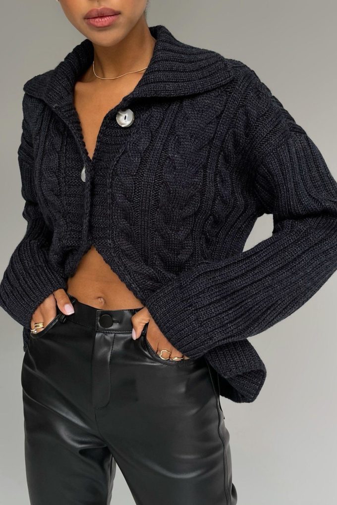 Knitted cardigan with pattern in dark gray