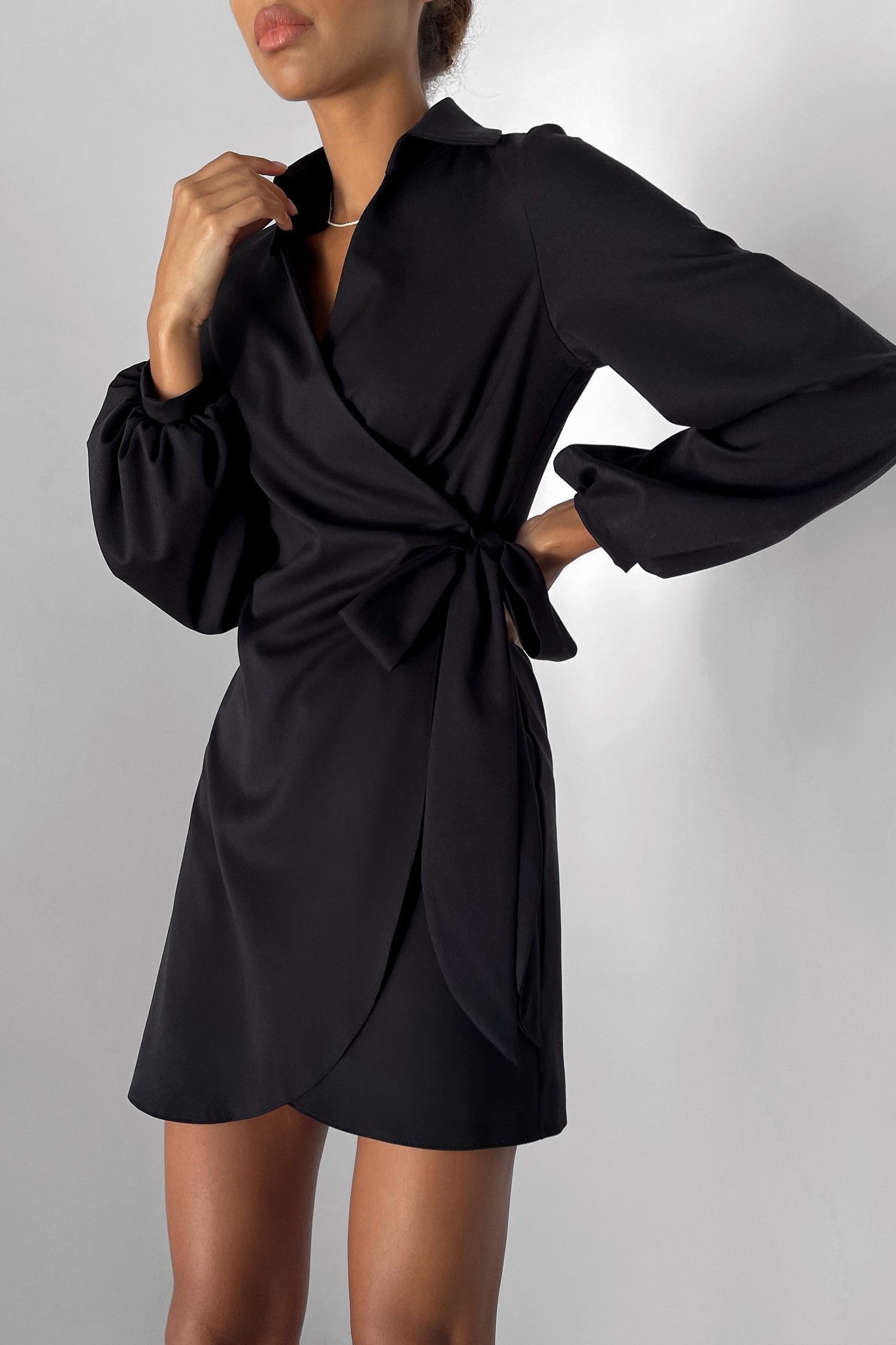 Платье мини с завязкой черное - THE LACE фото 94458