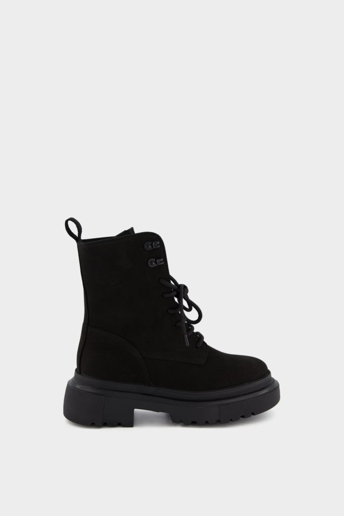 Nubuck lace-up boots in black photo 2