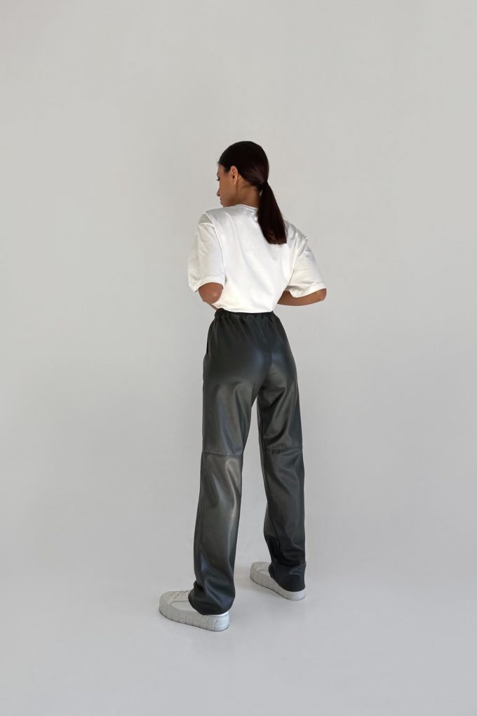 Faux leather pants in khaki