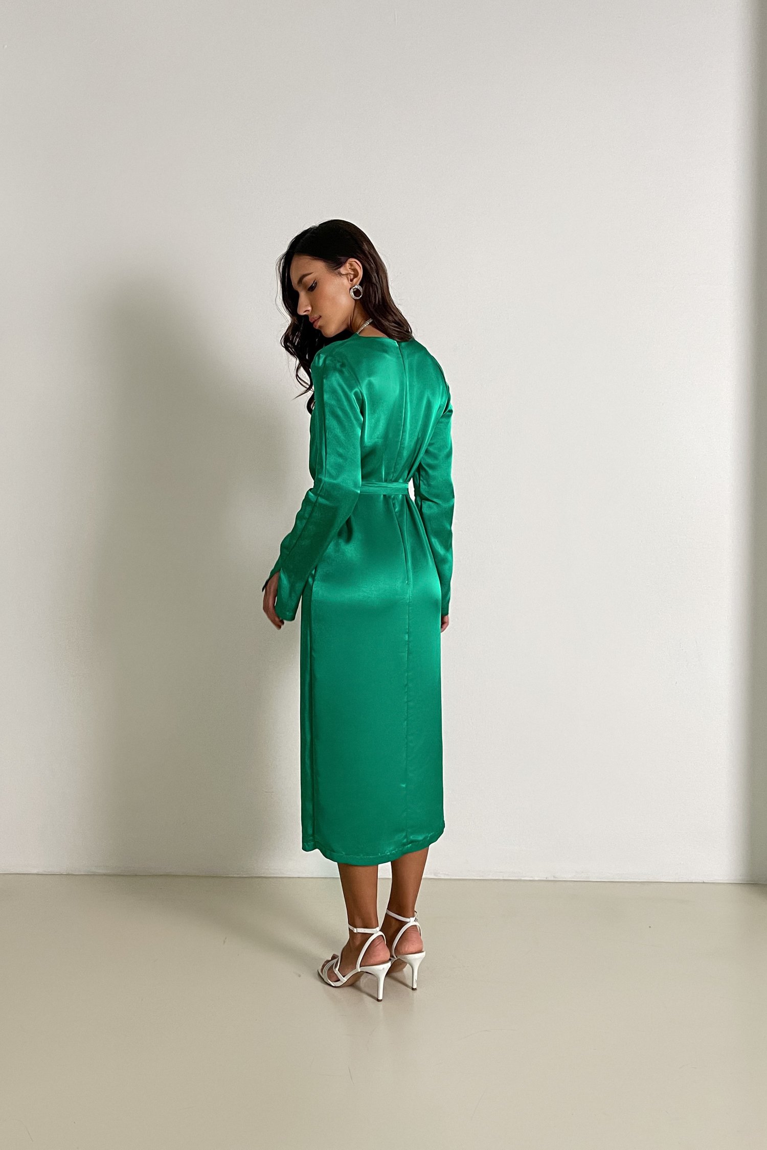 Платье миди с разрезом зеленое - THE LACE