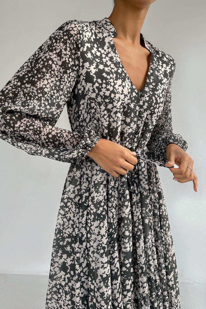 Midi dress with drawstring and Blur print