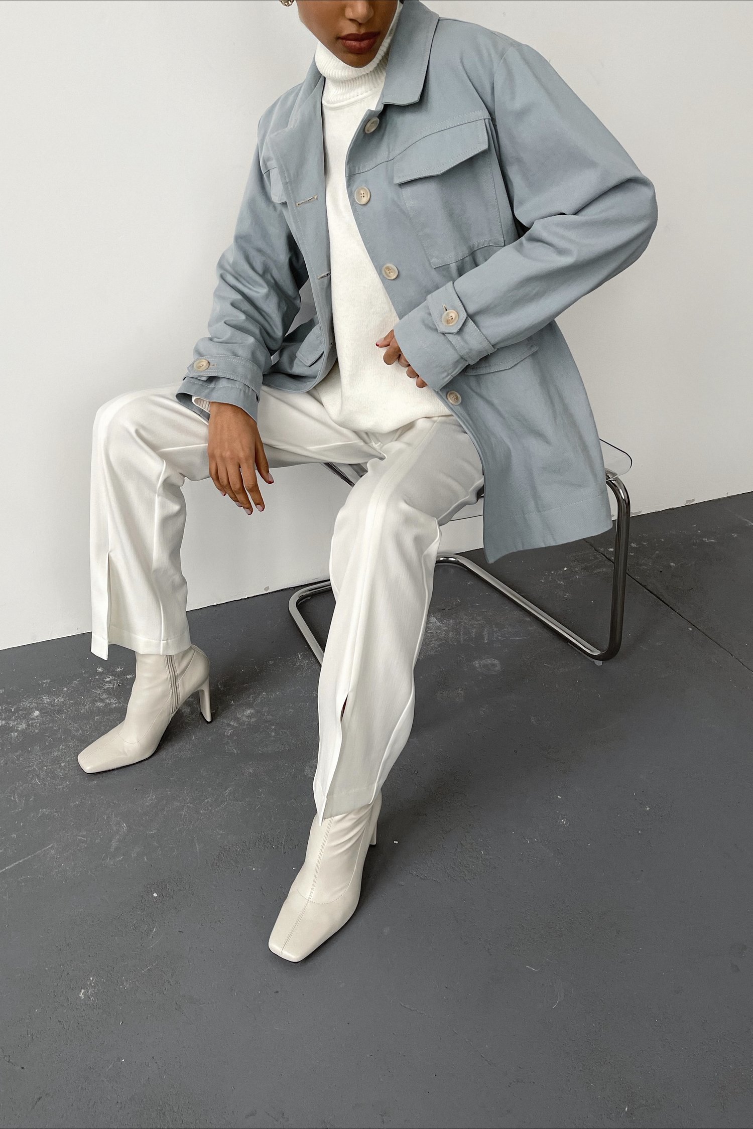 Куртка из коттона с кулиской серо-голубая - THE LACE photo 101440