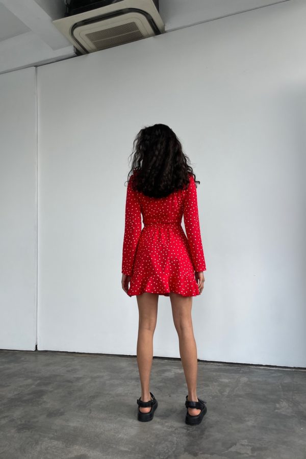Сукня міні з воланами в горох червона