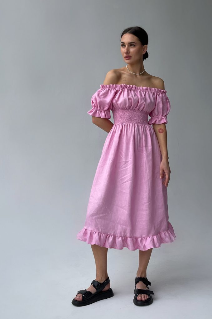 Сукня з льону зі спущеними плечима рожева - THE LACE