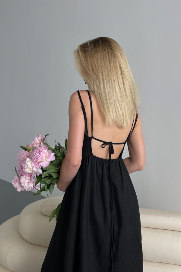 Linen sundress with open back in black