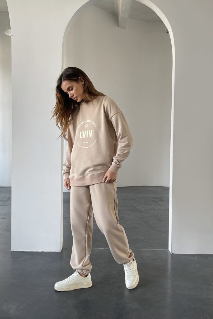 Joggers with Lviv print in beige