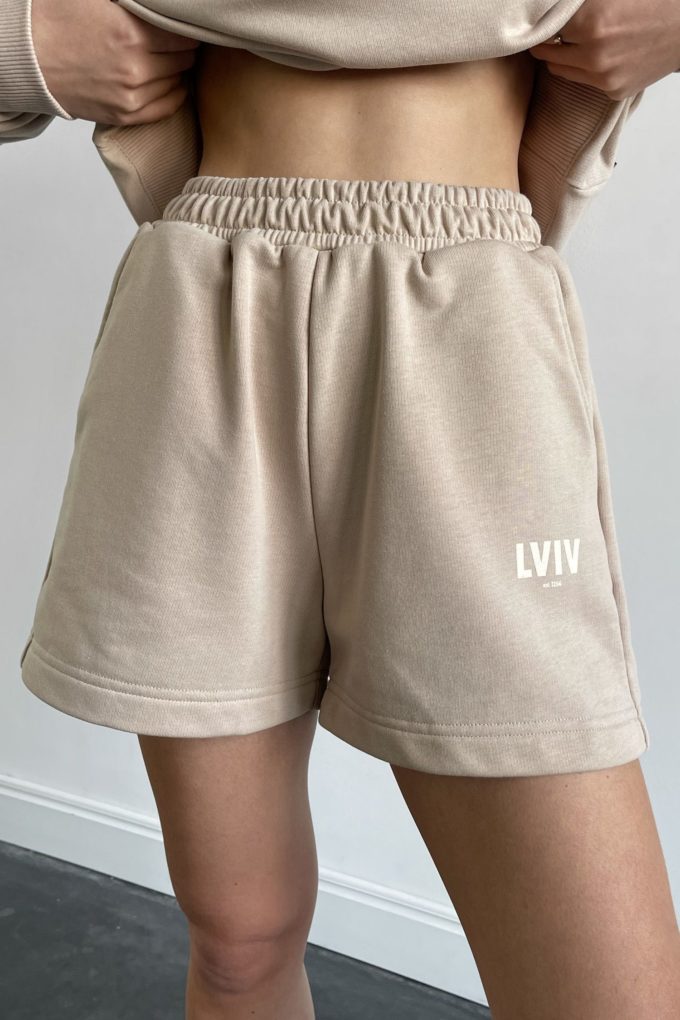 Shorts with Lviv print in beige