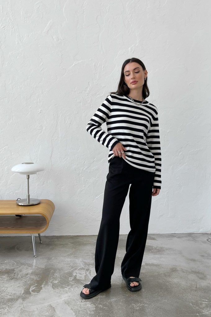 Knitted jumper with black and milky stripes