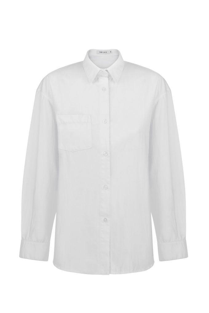 Сорочка оверсайз з накладною кишенею біла - THE LACE