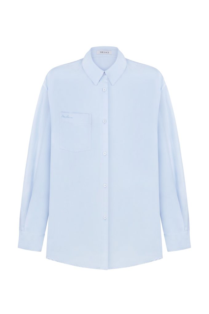 Oversized shirt with embroidery in blue photo 5