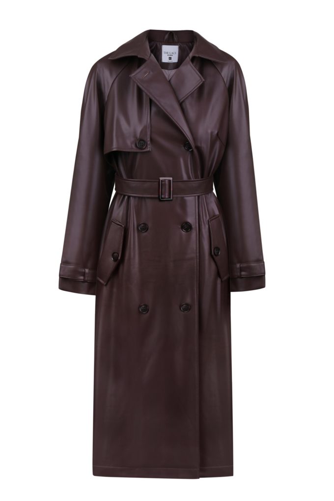 Faux leather oversized trenchcoat in choco photo 4