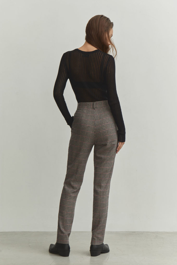Wool mix straight fit pants in gray and pink photo 2