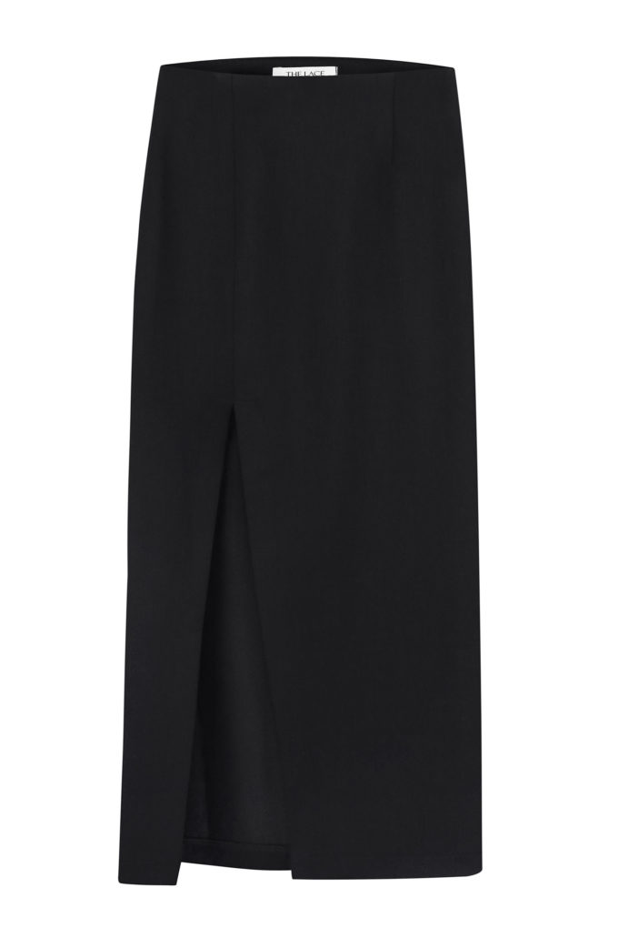 Midi skirt with slit in black photo 4