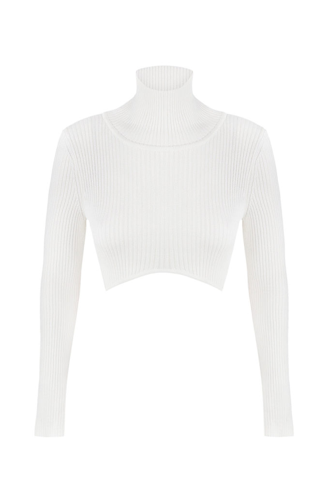 Knit top with notched neck in milky photo 4