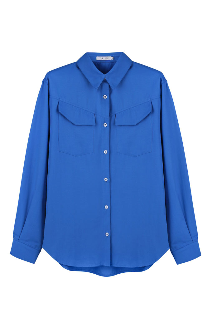 Сорочка з накладними кишенями синя фото 3