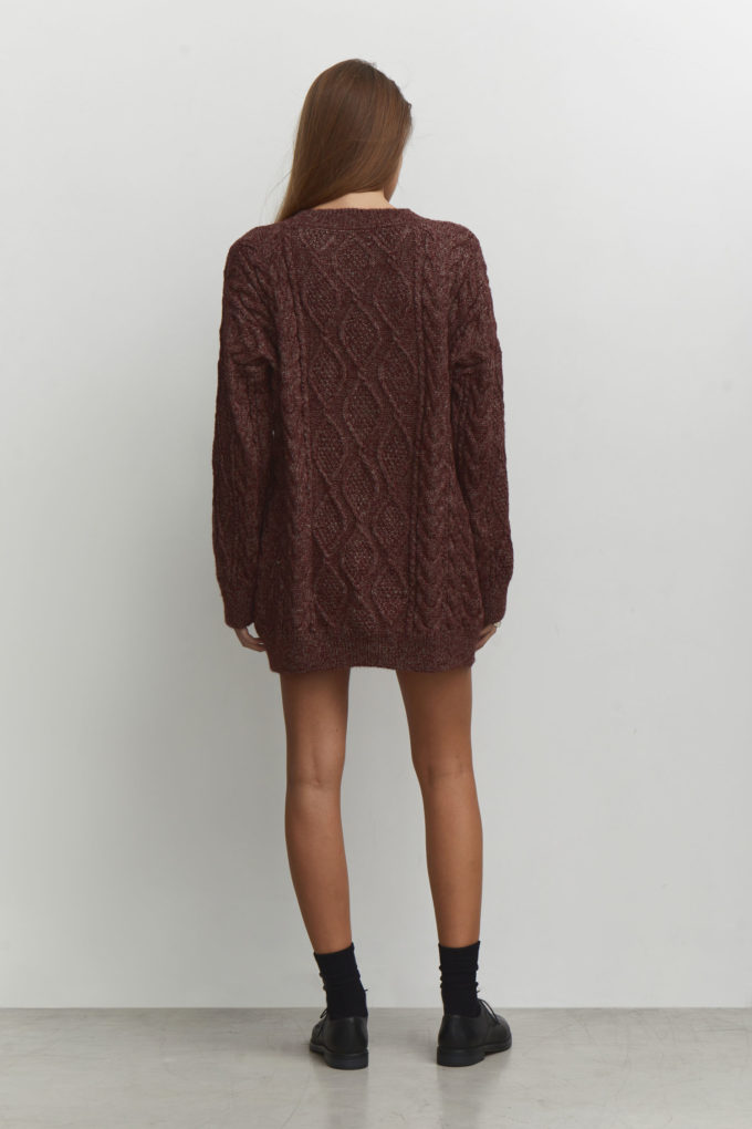 Long sweater with pattern in red brown photo 3