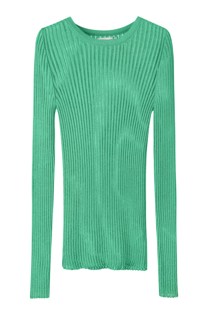 Translucent knitted crew neck jumper in green photo 4