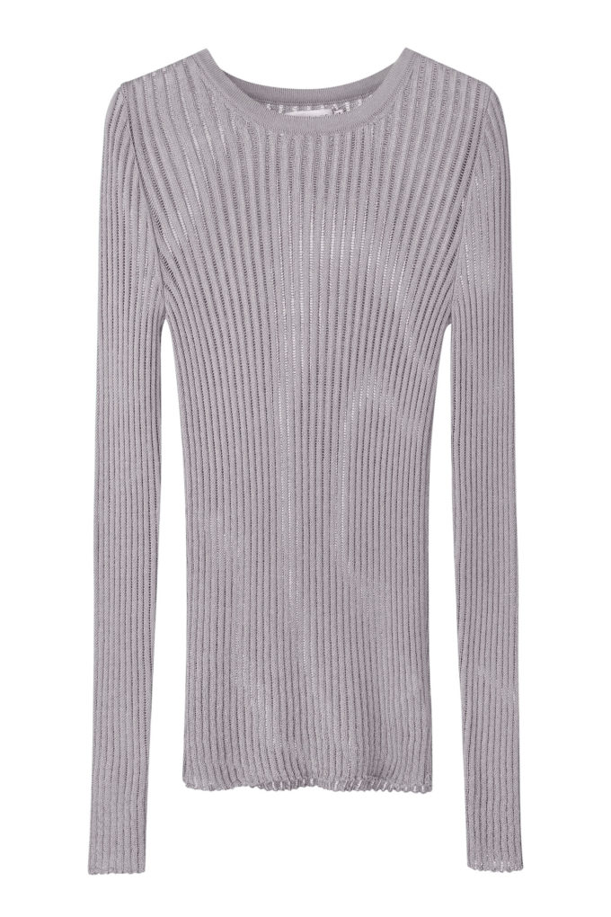 Translucent knitted crew neck jumper in gray photo 4