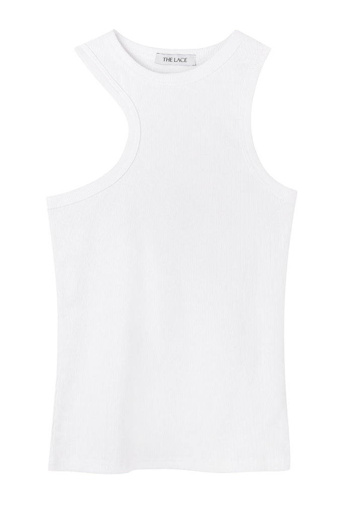Jersey top with asymmetric cut in white photo 4