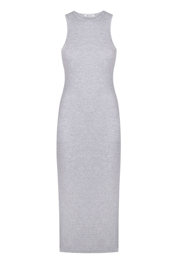 Сукня міді в рубчик сірий меланж фото 3
