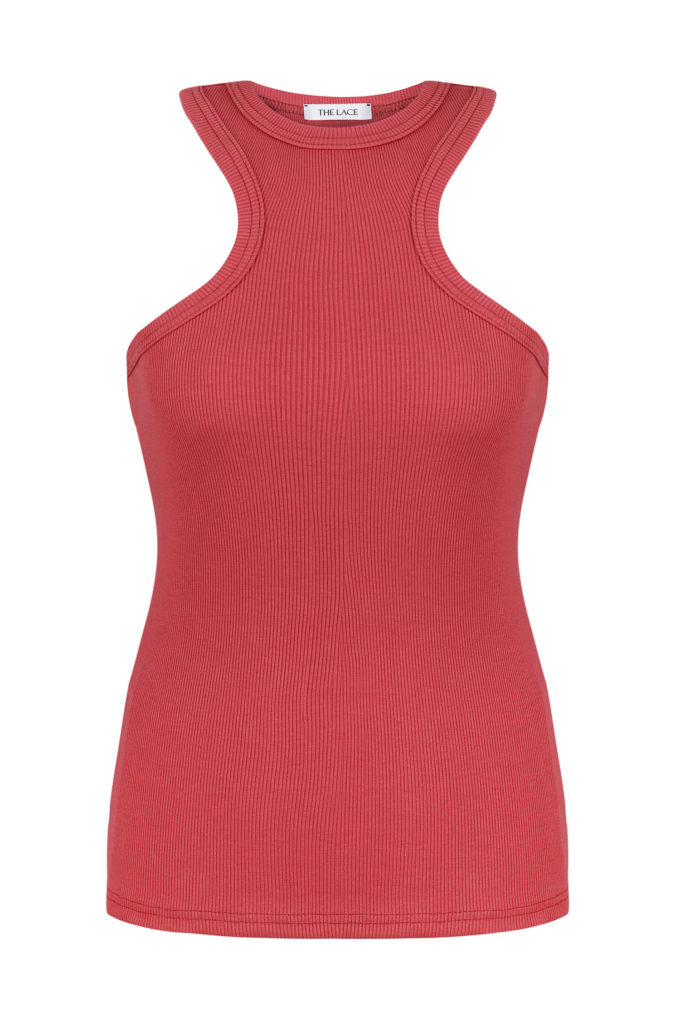 Jersey top with deep cutouts in terracotta photo 3
