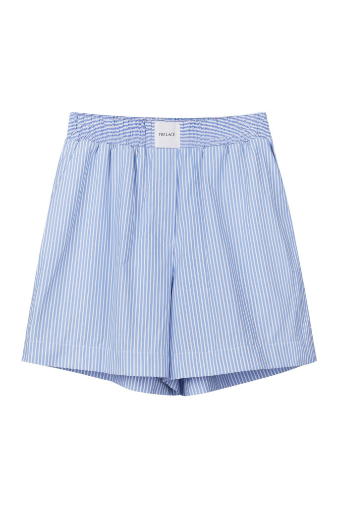Wide cotton shorts with stripes in blue photo 5