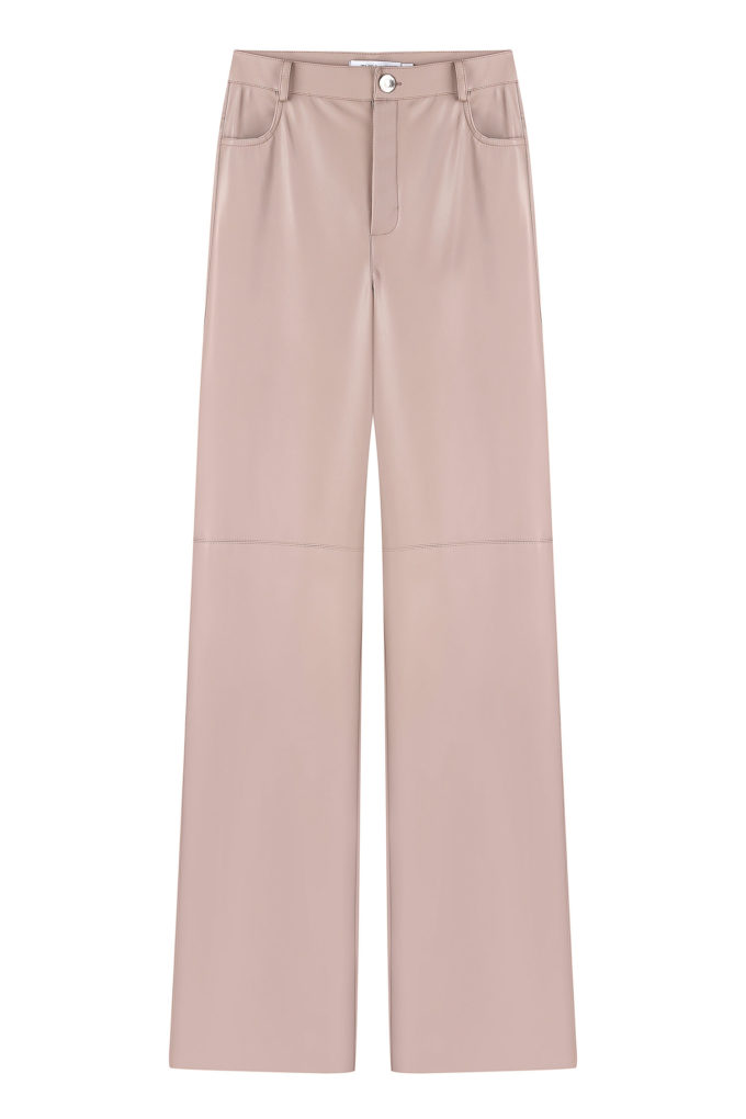 Faux leather straight pants in cream photo 3