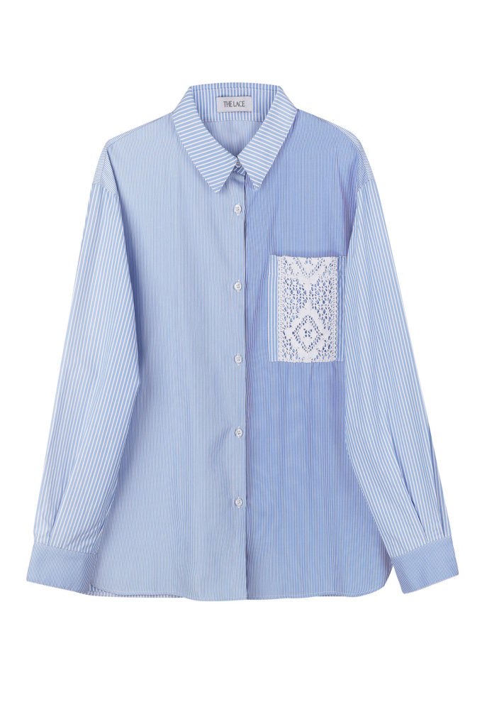 The shirt with lace ans stripes in blue photo 2