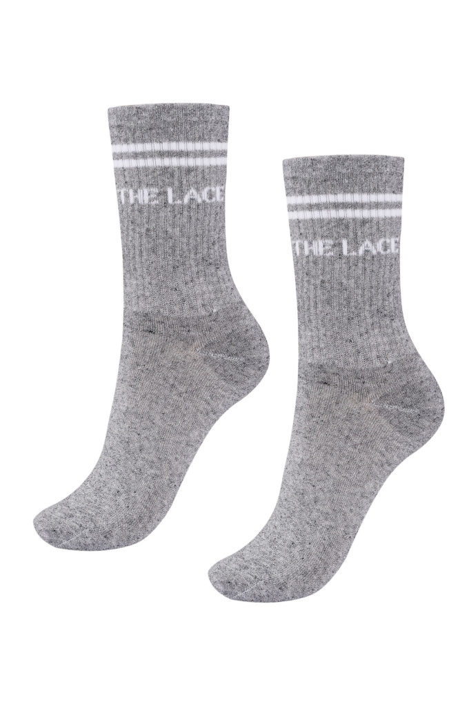 Gray socks with logo and stripes photo 2