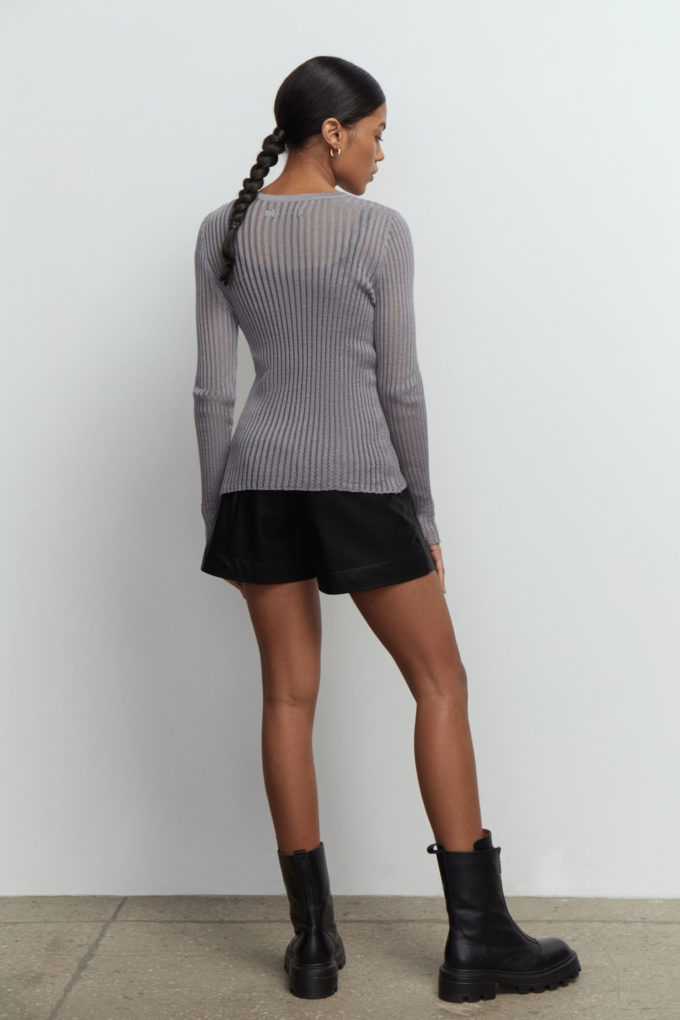 Translucent knitted crew neck jumper in gray photo 3
