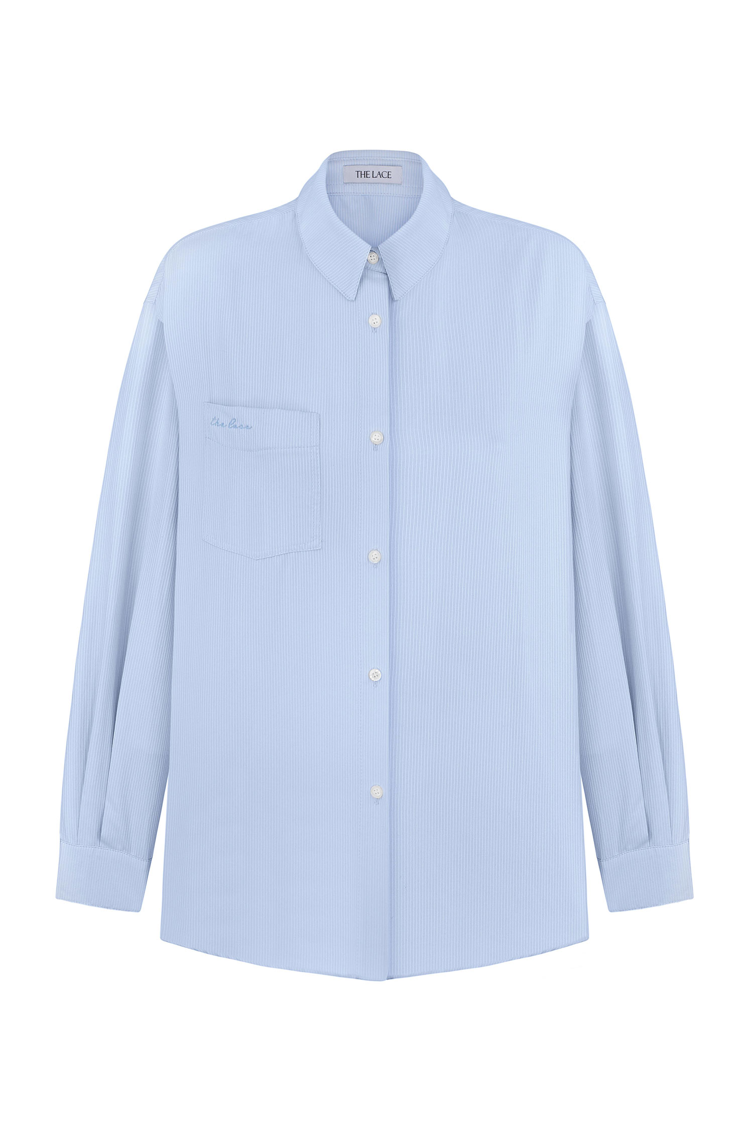 Сорочка оверсайз з вишивкою у смужку блакитна - THE LACE photo 149284