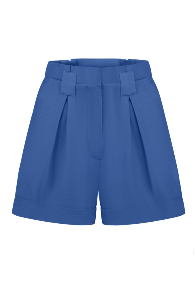 Cotton shorts with tucks in blue photo 6