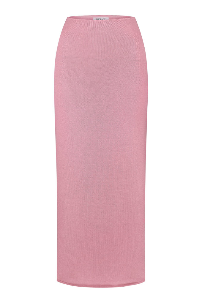Knitted low waist midi skirt in pink photo 4