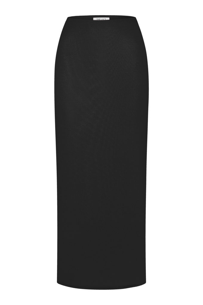 Knitted low waist midi skirt in black photo 4