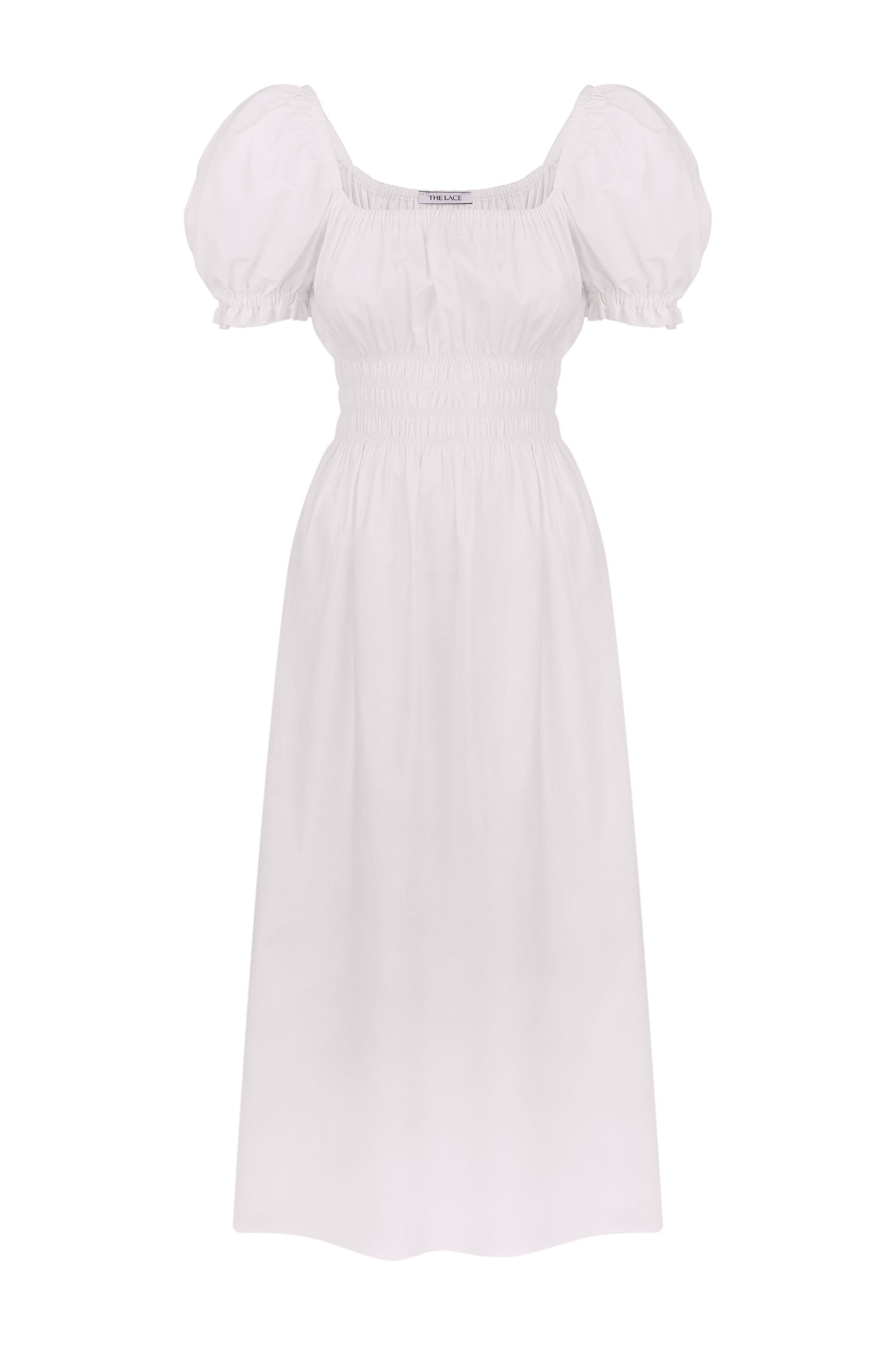 Сукня міді зі спущеними плечима з льону молочна - THE LACE photo 150528