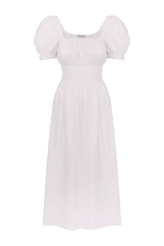 Сукня міді з коротким рукавом із льону молочна фото 5
