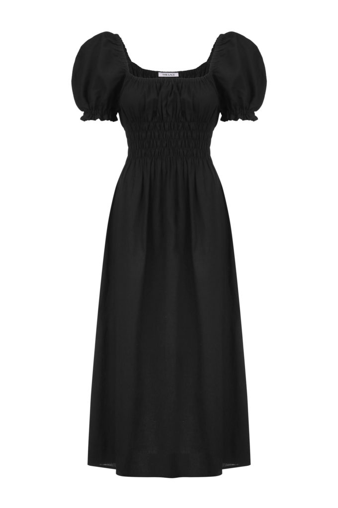 Сукня міді з коротким рукавом із льону чорна фото 3