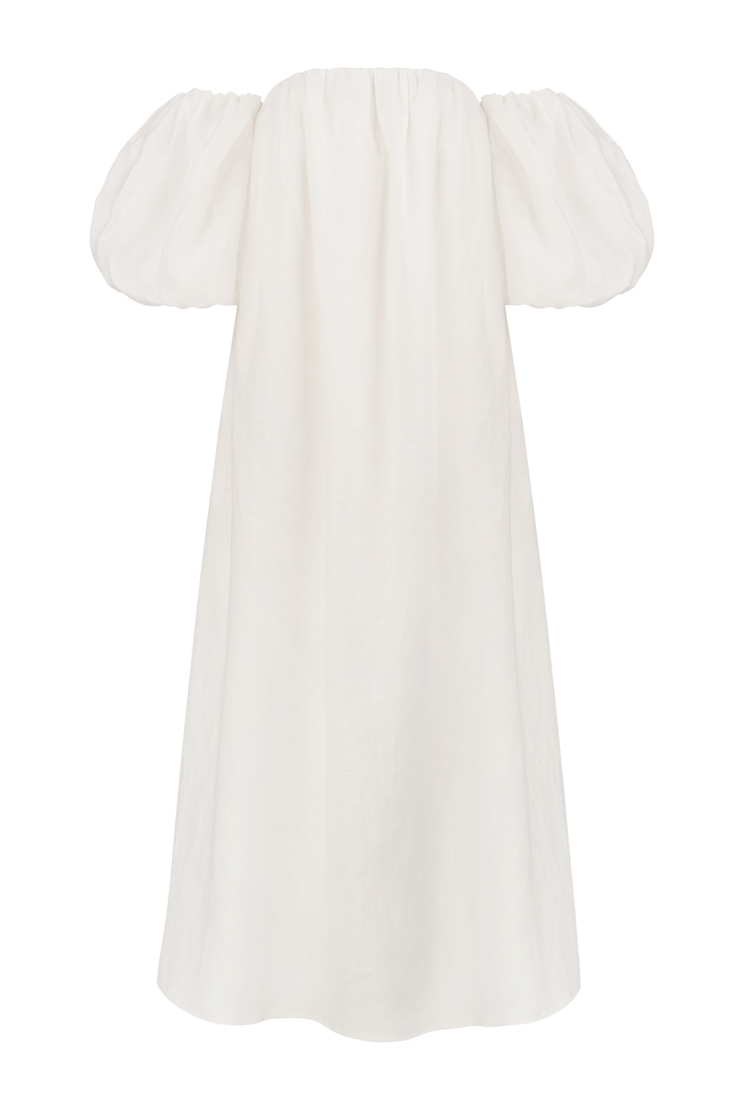 Сукня з льону з об’ємним коротким рукавом молочна - THE LACE photo 150535